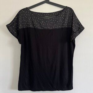 Ann Taylor Black Shirt with White Polka Dot Top Knit Short Sleeve Medium